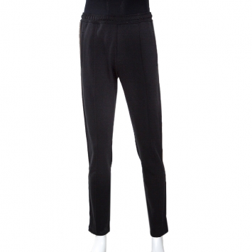 Pre Owned Fendi Black Jersey FF Logo Tape Detail Pants M