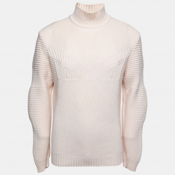 Pre Owned Fendi Light Pink Monster Eye Cable Knit Wool Turtle Neck Jumper L