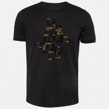 Pre Owned Fendi Black Embellished Cotton Knit T-Shirt M