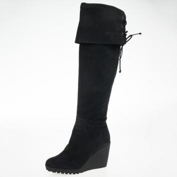 Pre Owned Fendi Black Suede Over the Knee Wedge Boots Size 37
