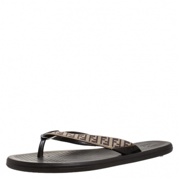 Pre Owned Fendi Brown Zucca Coated Canvas Flat Flip Flop Size 44