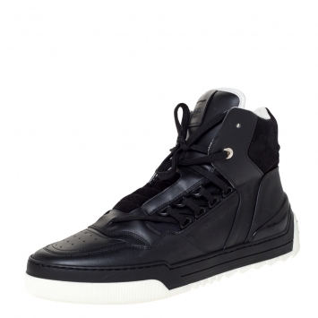 Pre Owned Fendi Black Leather And Suede Tank High Top Sneakers Size 42