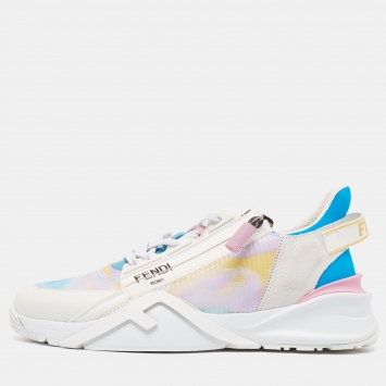 Pre Owned Fendi Multicolor Leather and Suede Flow Sneakers Size 42