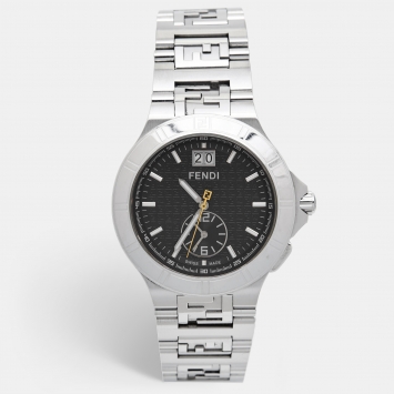 Pre Owned Fendi Black Stainless Steel Dual Time High Speed 4700G Men's Wristwatch 43 mm