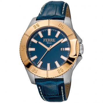 Pre Owned Ferre Milano Blue Rose Gold Plated Stainless Steel FM1G085L0031 Men's Wristwatch 45MM