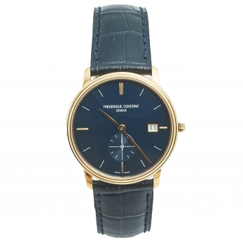 Pre Owned Frederique Constant Blue Yellow Gold Plated Stainless Steel Crocodile Slimline FC245N4S5 Men's Wristwatch 37 mm 