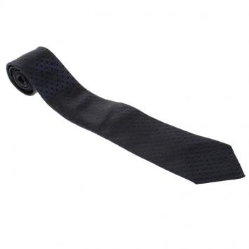 Pre Owned Giorgio Armani Black and Navy Blue Logo Detail Woven Silk Tie