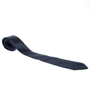 Pre Owned Giorgio Armani Marine Blue Polka Dotted Silk Jacquard Tie