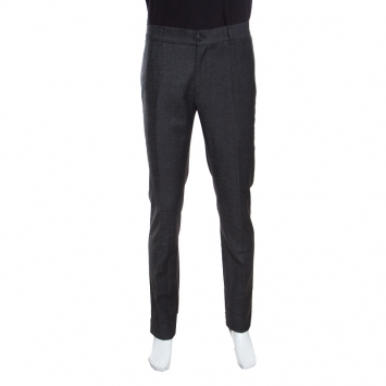 Pre Owned Giorgio Armani Grey Wool Elasticized Waist Tailored Trousers XL