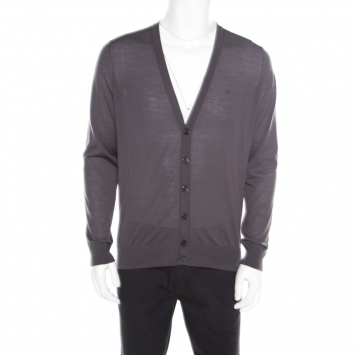 Pre Owned Giorgio Armani Grey Wool Cardigan XL