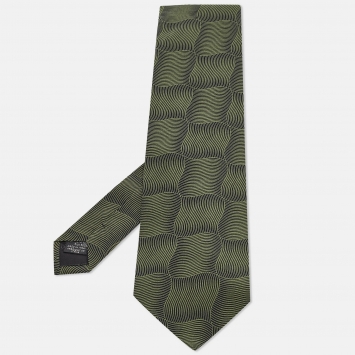 Pre Owned Giorgio Armani Cravatte Vintage Green Striped Silk Traditional Tie