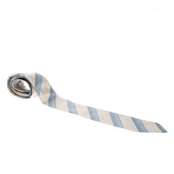 Pre Owned Giorgio Armani Beige and Blue Diagonal Striped Silk Traditional Tie
