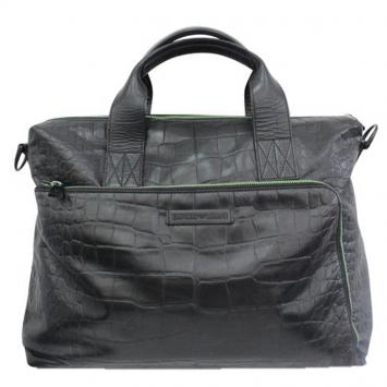 Pre Owned Giorgio Armani Black Croc Embossed Leather Weekender Bag