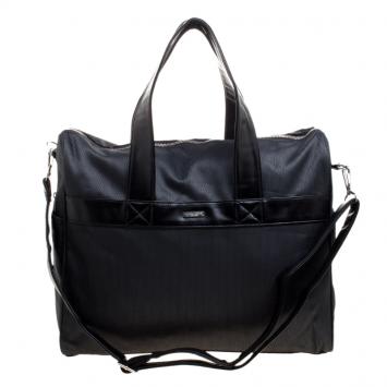 Pre Owned Giorgio Armani Dark Grey Fabric and Leather Parfume Duffel Bag