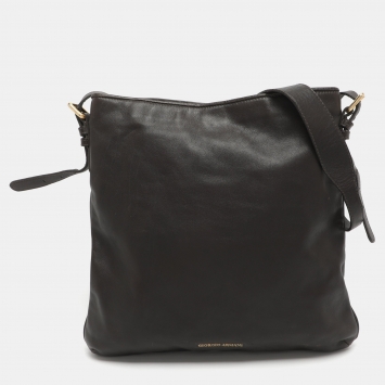 Pre Owned Giorgio Armani Brown Leather Messengers Bag