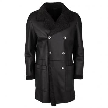 Pre Owned Giorgio Armani Brown Shearling Lined Mutton Leather Over Coat XL