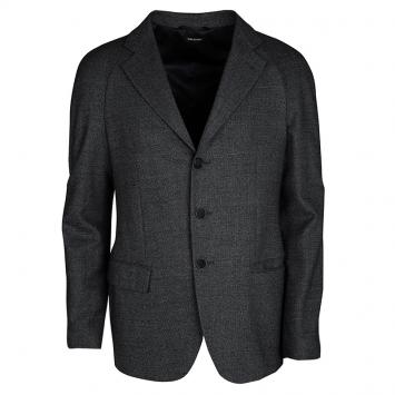 Pre Owned Giorgio Armani Black Textured Wool Blend Raglan Sleeve Blazer XL