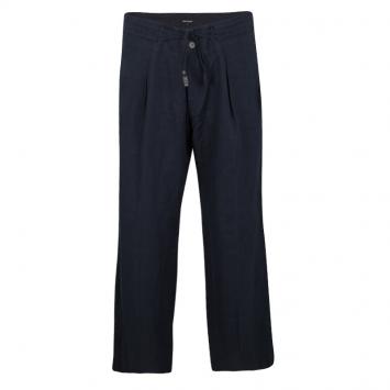 Pre Owned Giorgio Armani Navy Blue Linen Tie Detail Wide Leg Pants L