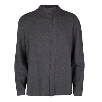 Pre Owned Giorgio Armani Grey Wool Zip Front Cardigan XXL