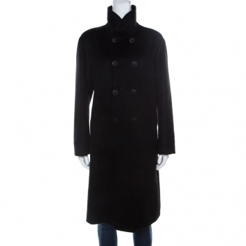 Pre Owned Giorgio Armani Black Cashmere Stand Collar Double Breasted Coat M