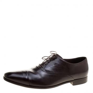 Pre Owned Giorgio Armani Dark Brown Leather Oxfords Size 45