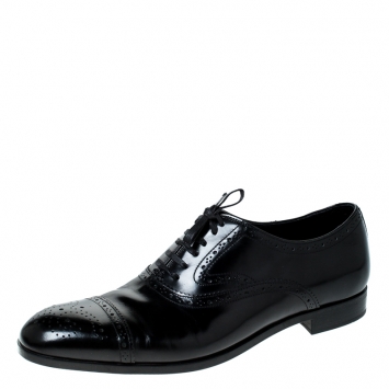 Pre Owned Emporio Armani Black Brogue Leather Oxfords Size 43.5