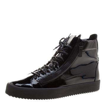 Pre Owned Giuseppe Zanotti Black Patent Leather London High Top Sneakers Size 46