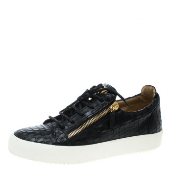 Pre Owned Giuseppe Zanotti Black Crocodile Embossed Leather Frankie Sneakers Size 43