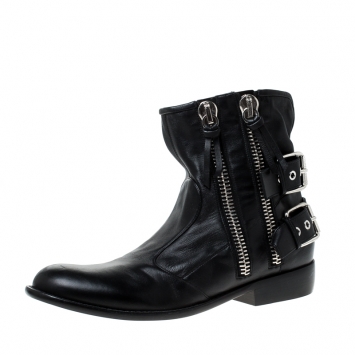 Pre Owned Giuseppe Zanotti Black Leather Buckle Ankle Boots Size 43