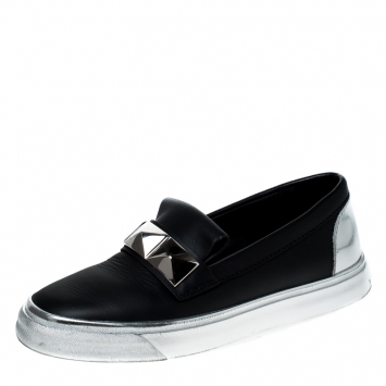 Pre Owned Giuseppe Zanotti Black Studded Leather Skate Slip On Sneakers Size 40