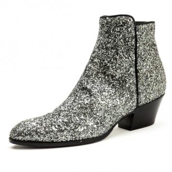 Pre Owned Giuseppe Zanotti Silver Glitter Mid Heel Ankle Boots Size 37