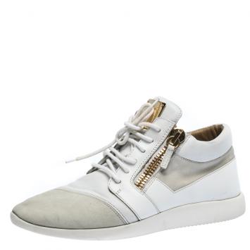 Pre Owned Giuseppe Zanotti White Suede And Leather Double Chain Low Top Sneakers Size 44