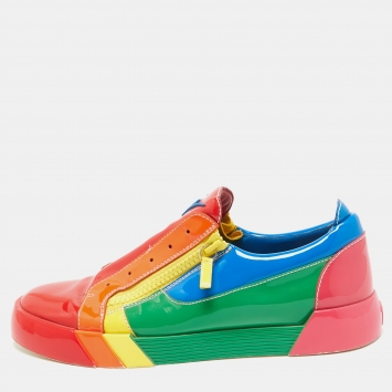 Pre Owned Giuseppe Zanotti Rainbow Patent Leather Low Top Sneakers Size 45 