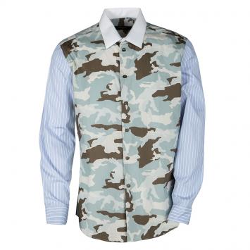 Pre Owned Givenchy Multicolor Camouflage Print Striped Long Sleeve Shirt XL