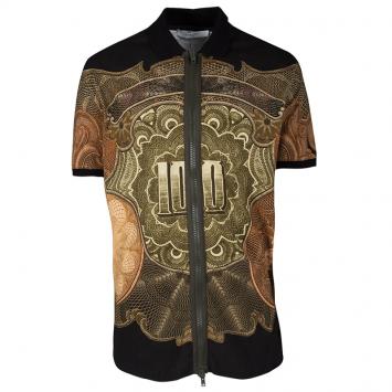 Pre Owned Givenchy Money Print Honeycomb Knit Colombian Fit Zip Up Polo T-Shirt M