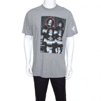 Pre Owned Givenchy Grey Photo Printed Cotton Crew Neck T-Shirt M
