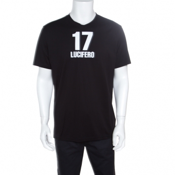Pre Owned Givenchy Black 17 Lucifero Printed Cotton Jersey Crew Neck T-Shirt XL