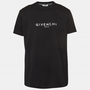 Pre Owned Givenchy Black Logo Printed Cotton Oversized Fit T-Shirt M