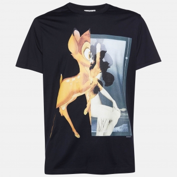 Pre Owned Givenchy Black Bambi Print Cotton Crew Neck T-Shirt L
