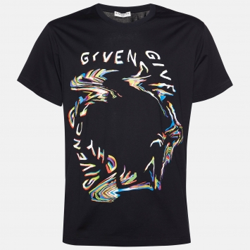 Pre Owned Givenchy Black Glitch Graphic Print Cotton Regular Fit T-Shirt L