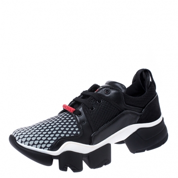 Pre Owned Givenchy Black Leather and Mesh Jaw Low Top Sneakers Size 44