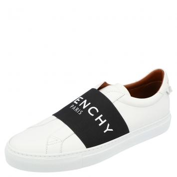 Pre Owned Givenchy White/Black Leather Urban Street Logo Slip On Sneakers Size EU 41