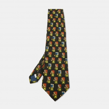 Pre Owned Givenchy Black Geometric Floral Print Silk Traditional Tie