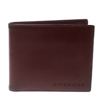 Pre Owned Givenchy Burgundy Leather Bi Fold Wallet