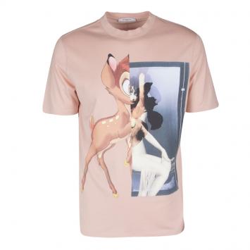 Pre Owned Givenchy Peach Jersey Bambi Print Crew Neck Tshirt XS