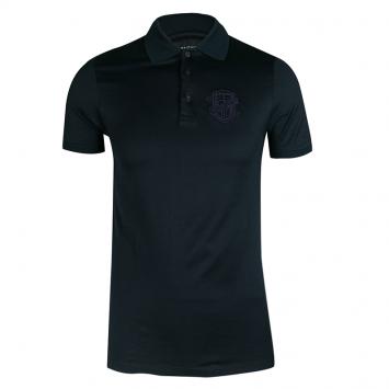 Pre Owned Givenchy Dark Blue Herringbone Pattern Ribbed Trim Polo T-Shirt S