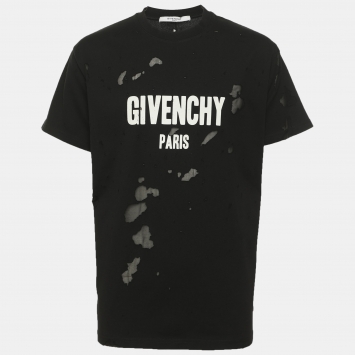 Pre Owned Givenchy Black Destroyed Effect Cotton Logo Print T-Shirt XS