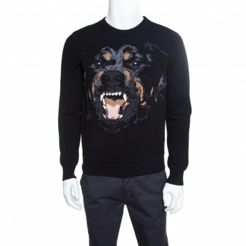 Pre Owned Givenchy Black Wool Rottweiler Pattern Crew Neck Sweater M