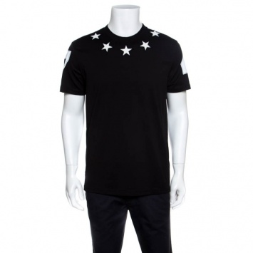 Pre Owned Givenchy Black Star Applique Detail Columbian Fit T-Shirt L