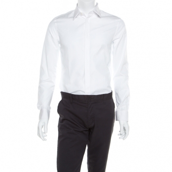 Pre Owned Givenchy White Cotton Long Sleeve Button Front Classic Slim Fit Shirt S